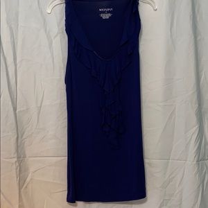 Navy blue ruffle front tank top